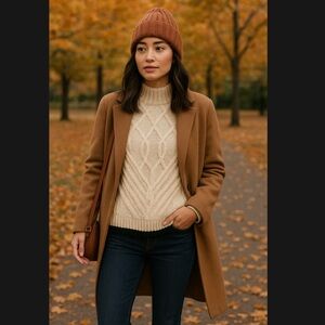 Oriana Italian Wool Blend Cable Chunky Knit Oversize Sweater Size Large